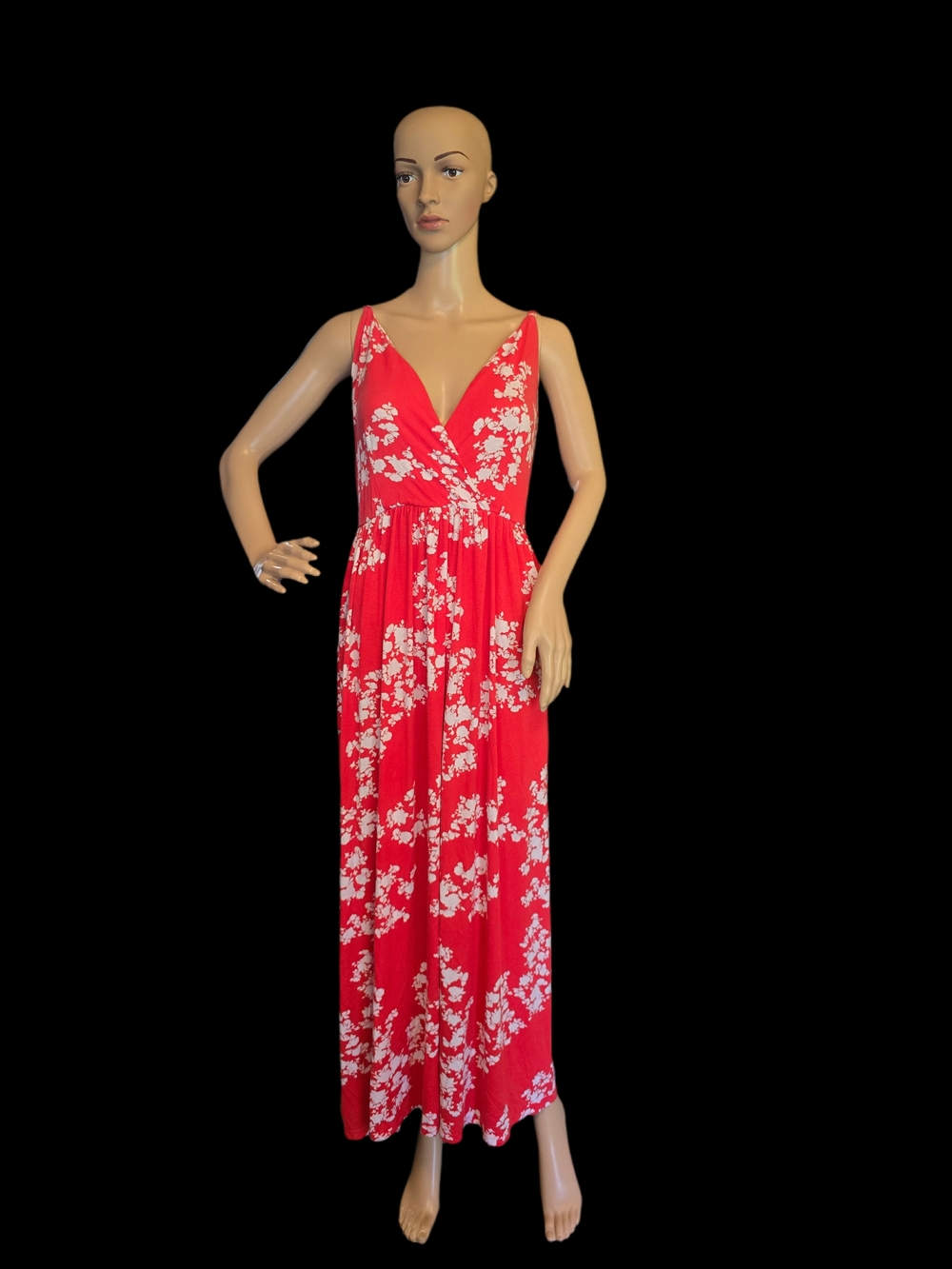 ellos Red Floral Surplice Spaghetti Strap Maxi Dress - Size 18-20